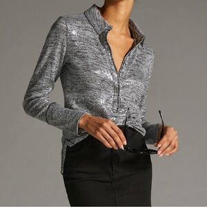 Anthropologie Pilcro shimmer sequin metallic collared long sleeve shirt